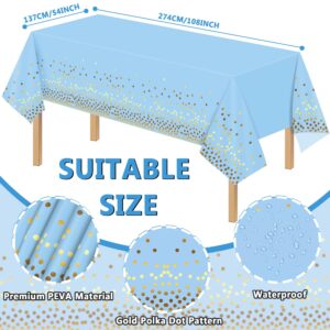 Blue Gold Party Supplies Foil Polka Dots Disposable Tableware Set Serves 24 Guests Star Foil Balloons Tablecloths Pennant Banners Plates for Birthday Wedding Baby Shower Party Graduation Decorations