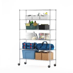 Furinno Wayar Metal Storage Shelf Rack, 6 Tiers, 48-Inch, Stainless Steel