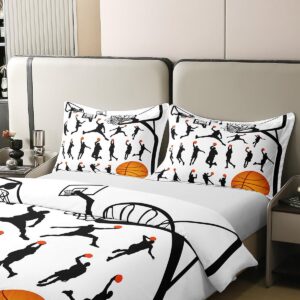 Basketball Print Bedding 100% Cotton Set Sports Theme Duvet Cover 100% Cotton 3D Ball Pattern Breathable Gift for Basketball Player Black White Duvet Set Room Decor Quilt Cover Full Size Zipper