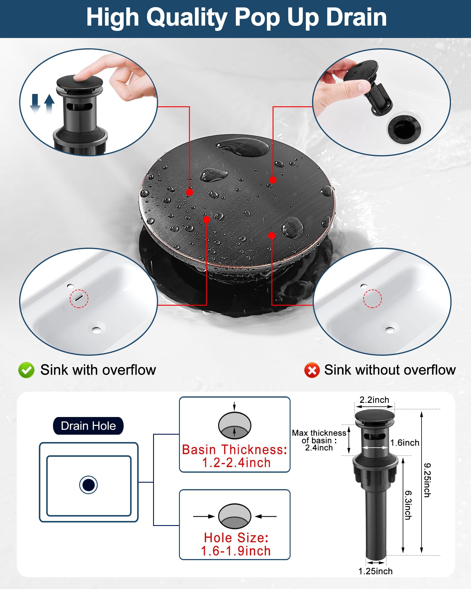 HOIGY Bathroom Waterfall Faucet, Brass Oil Rubbed Bronze Bathroom Faucet Single Handle, 4 Inch Bathroom Sink Faucet 1 Hole or 3 Holes, Bathroom Faucets with Pop-Up Drain & Deck Plate for RV Farmhouse