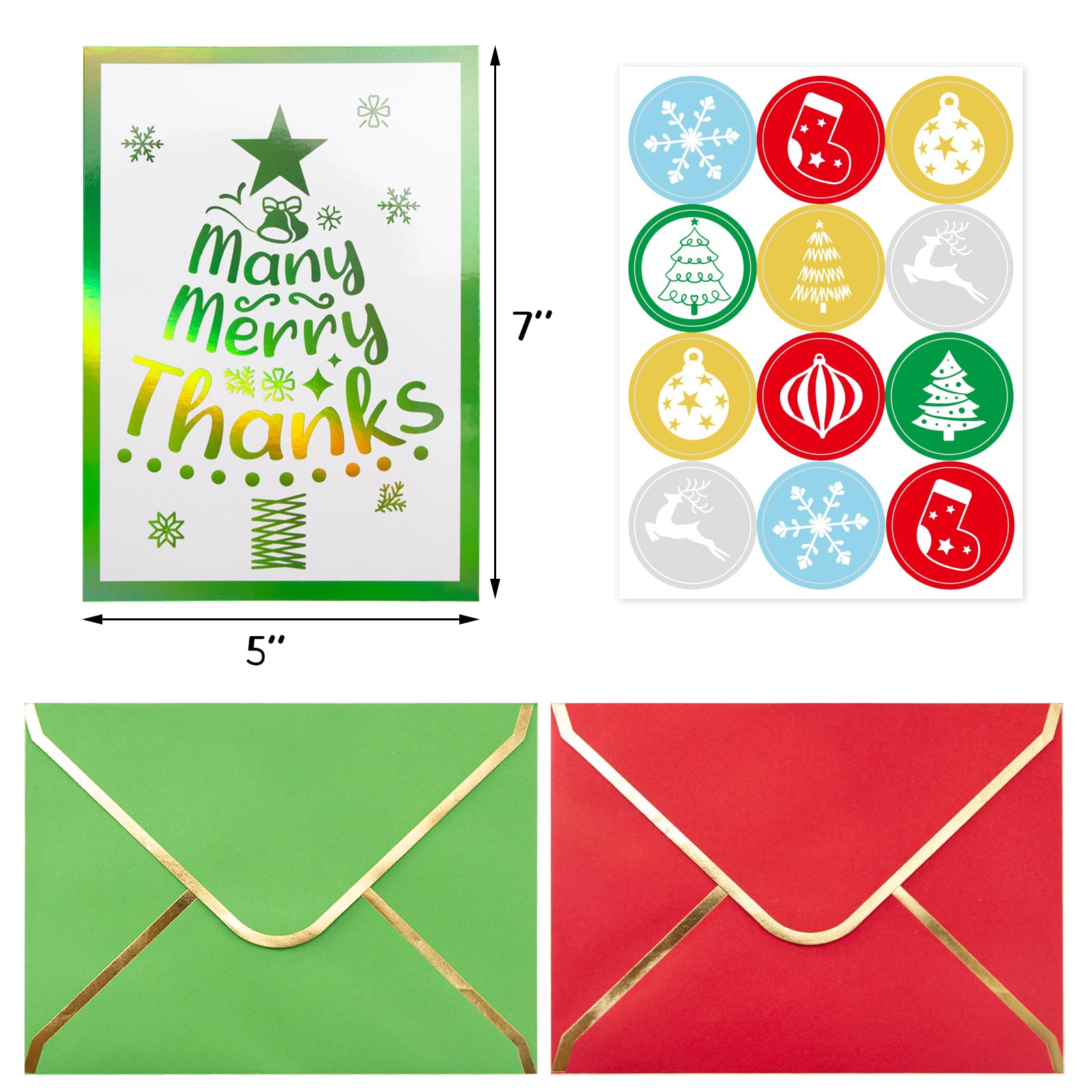 ceiba tree 24 PCS Christmas Thank You Cards with Envelopes & Stickers Sparkle Holiday Thank You Notes Cards Message inside 5 * 7 inch