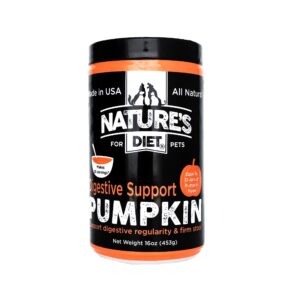 Nature's Diet Pet Dried Pumpkin Powder Digestive Support Natural Fiber for Firm Stool, Regularity (16 oz = 53 Servings)