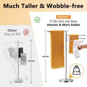 Freestanding Towel Rack, 40 Inch Tall Standing Towel Racks for Bathroom with Weighted Base, Modern Floor Towel Drying Holder Stand with 4 Swivel Arms, Stainless Steel, Chrome, YOFOVI