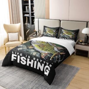 jejeloiu Big Pike Fish Duvet Cover 100% Cotton Bass Big Fish Bedding 100% Cotton Set Fishing and Hunting for Children Microfiber Fisherman Fish Man Duvet Set Room Decor Quilt Cover Full Zipper