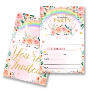 eudosi rainbow bunny birthday party invitations supplies fill-in set of 20 with envelopes floral bunny birthday invites cards, double sided