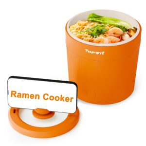 topwit ramen cooker - mini 1l electric pot for noodles, pasta, steak, egg with over-heating and boil dry protection - portable, dorm room essentials, orange