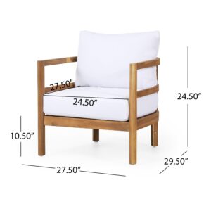 Acacia Wood Outdoor Club Chair with Cushions White Transitional Fabric Arm Chairs Removable