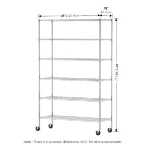 Furinno Wayar Metal Storage Shelf Rack, 6 Tiers, 48-Inch, Stainless Steel