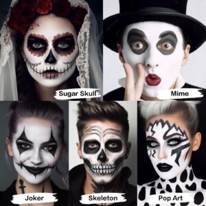 Black & Clown White Face Body Paint with 3Pcs Painting Brushes, Water Based SFX Makeup Palette for Kids & Adults, Non-Toxic Facepaint for Halloween, Cosplay, Costume & Theater