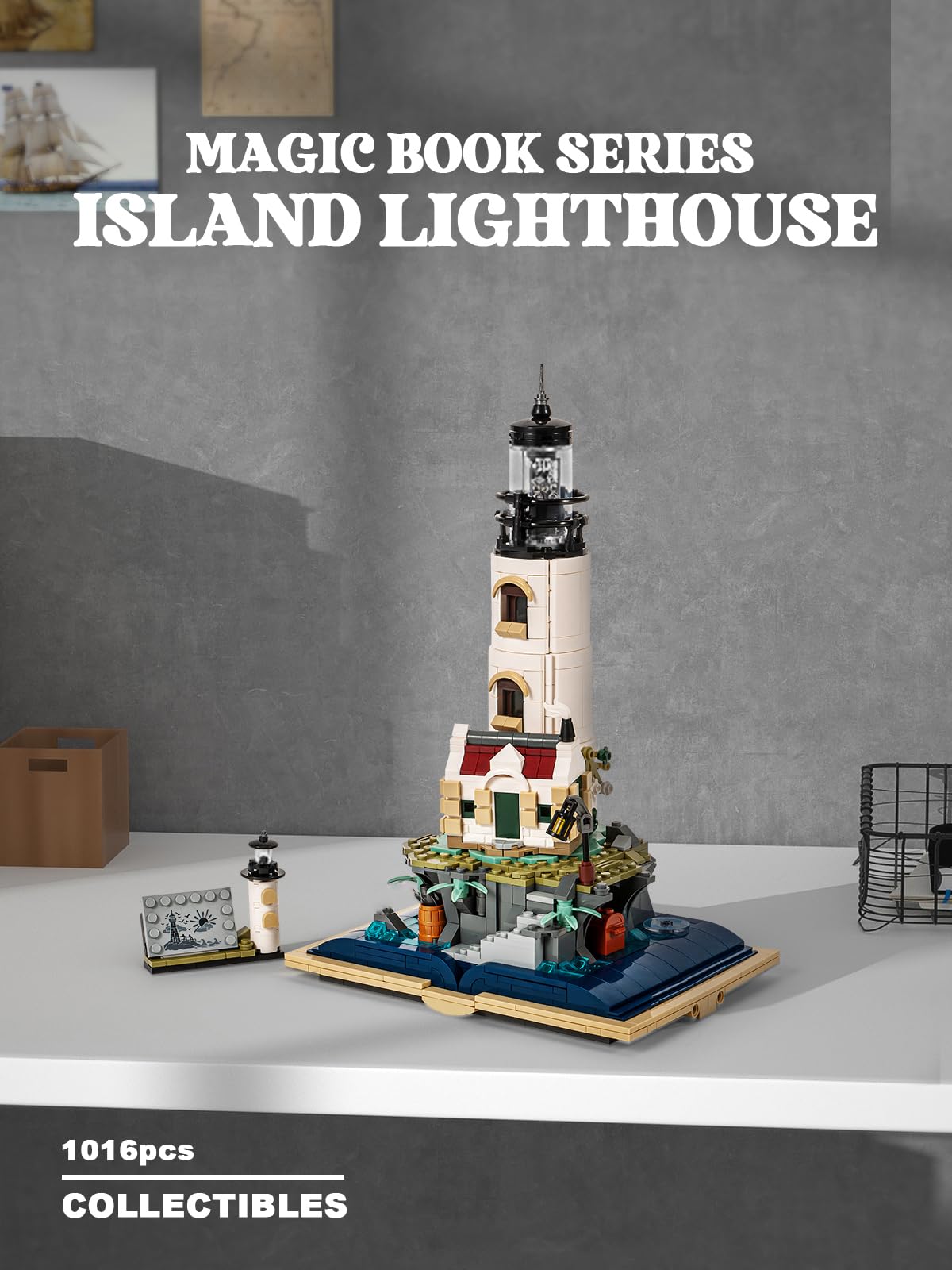 GOTIMON Island Lighthouse Tower Magic Book Building Block Sets,Model Building Kit Gift for Adults and Kids (1016 PCS)