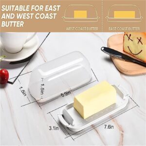 Butter Dish with Lid, Airtight Butter Dish for Countertop and Refrigerator,Microwave/Dishwasher Safe, Plastic Butter Keeper Tray for West/ East Coast Butter (White-01)