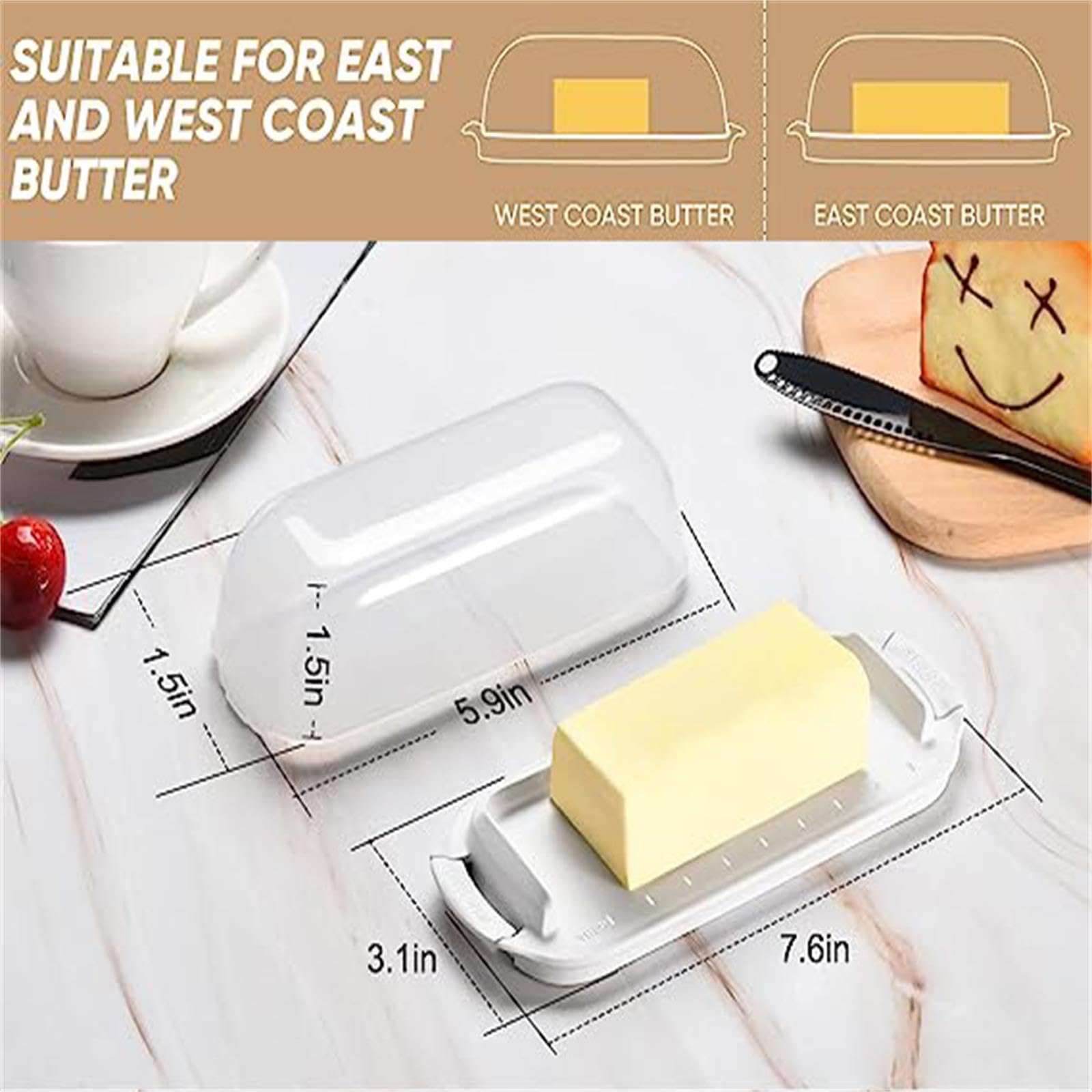 Butter Dish with Lid, Airtight Butter Dish for Countertop and Refrigerator,Microwave/Dishwasher Safe, Plastic Butter Keeper Tray for West/ East Coast Butter (White-01)