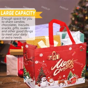 PARSUP 8PCS Christmas Bags,Christmas Tote Bags with Handles, Xmas Treat Bags, Multifunctional Non-Woven Bags for Gifts Wrapping Shopping, Basket Party Supplies, 12.8"×9.8"×6.7"