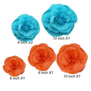 IGUO Orange Blue 3D Tissue Flowers Autumn Home Decorations 6PCS Flowers Wall Backdrop Decorations for Grad Party School Celebration Baby Shower Centerpiece Wedding Birthday Party