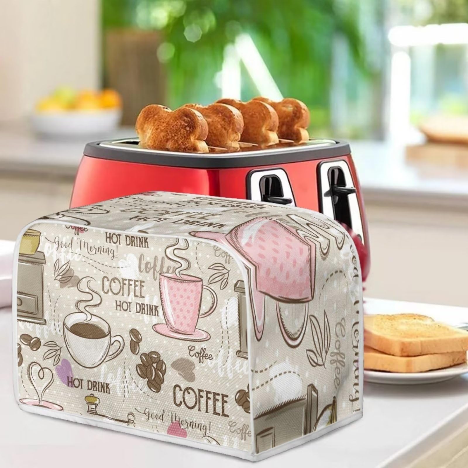 JSLXYYBQ Coffee Pattern Toaster Covers 2 Slice Wide Slot Dustproof Fingerprint Protectors and Greasy Protection Anti-sputtering Machine Washable Women Gift