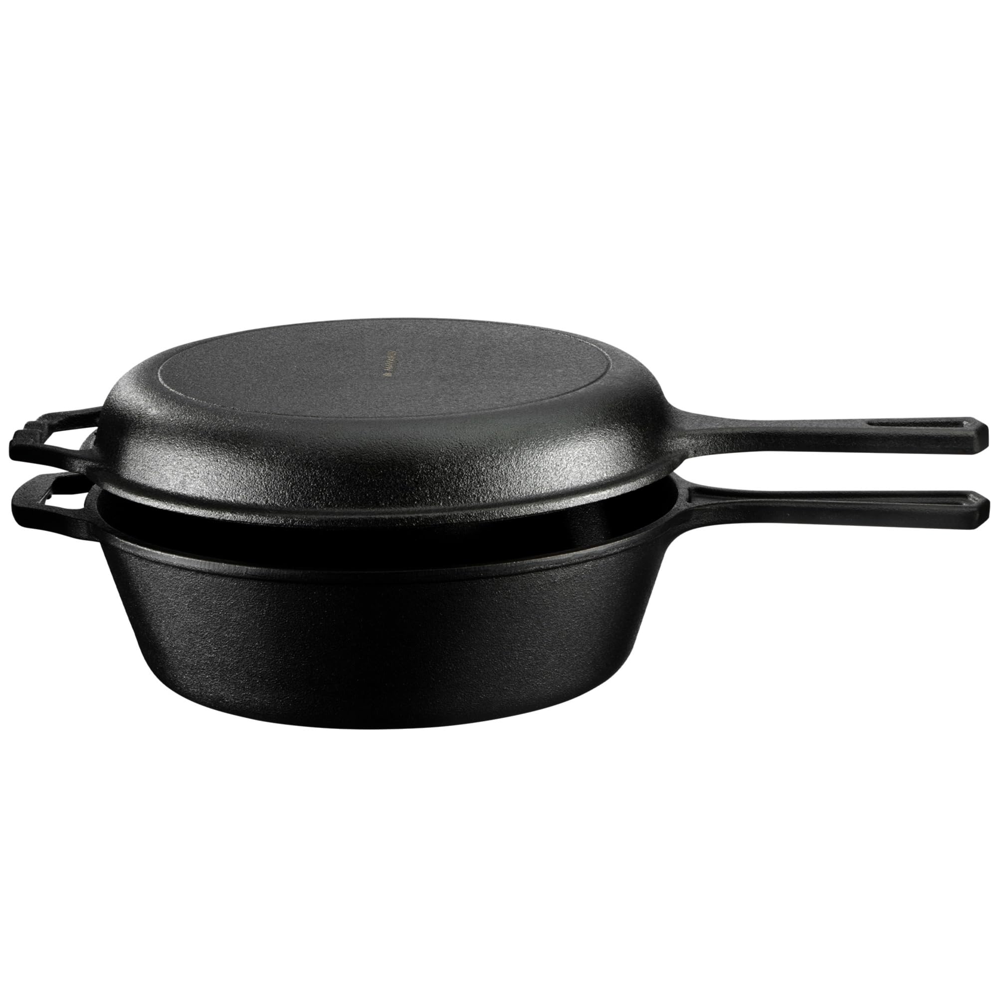 Navaris Cast Iron Casserole Dish Pot with Handle 3.6QT / 10.4" (3.4L / 26.4cm) - Dutch Oven for Bread Making - Pre-Seasoned Cast Iron Pot with Frying Pan Lid