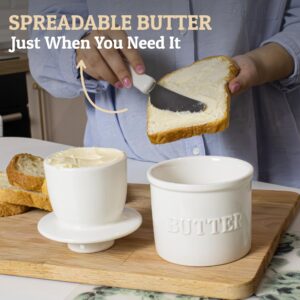 PriorityChef French Butter Crock with Lid, Keep Butter Spreadable & Fresh, Butter Keeper to Leave On Counter, French Butter Dish Perfect for Bread and Toast, Ideal Kitchen Gift, White