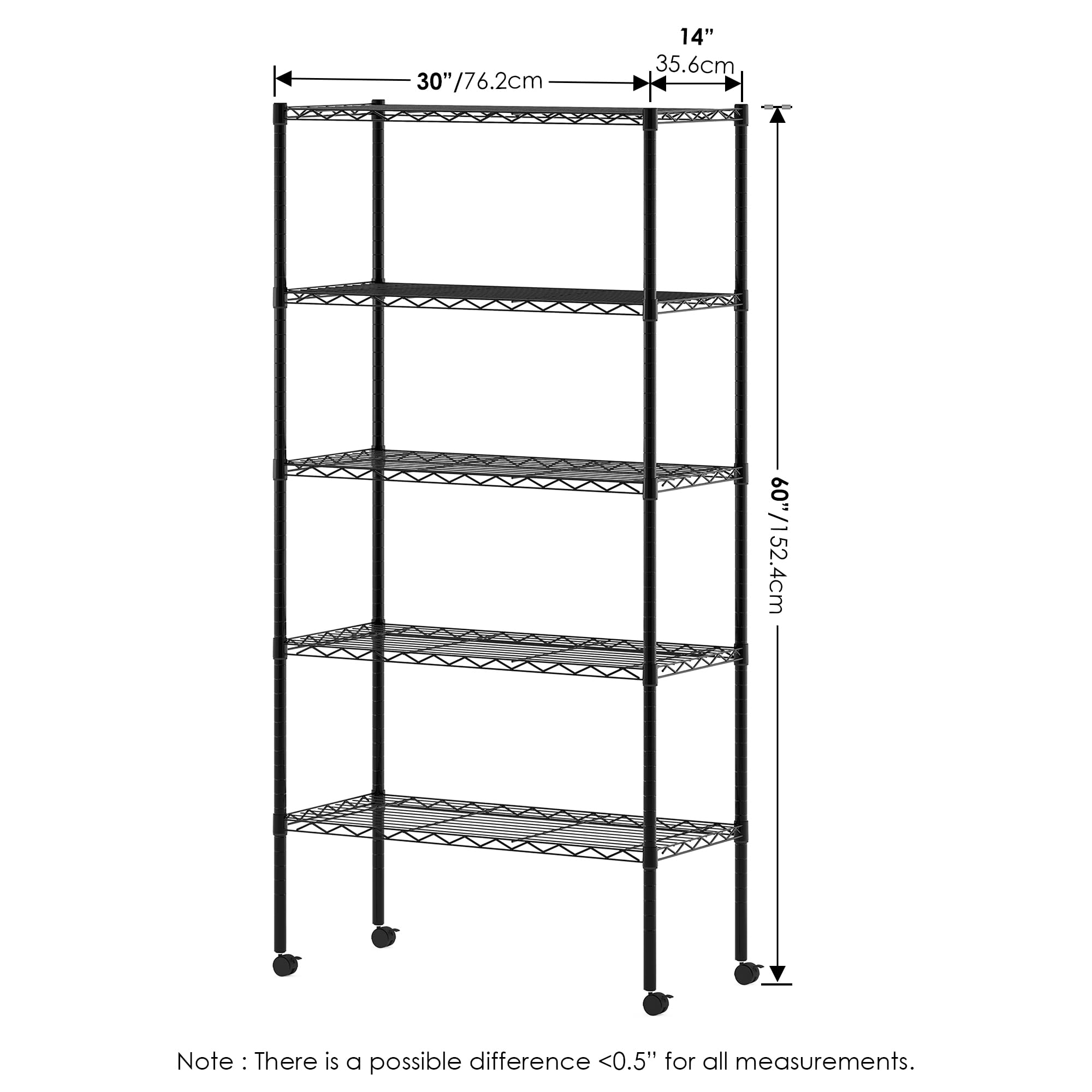 Furinno Wayar 5-Tier Metal Storage Shelf Rack, 30 x 14 x 60, Black