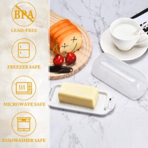 Butter Dish with Lid, Airtight Butter Dish for Countertop and Refrigerator,Microwave/Dishwasher Safe, Plastic Butter Keeper Tray for West/ East Coast Butter (White-01)