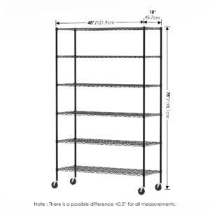 Furinno Wayar 6-Tier Metal Storage Shelf Rack, 48 x 18 x 78, Black