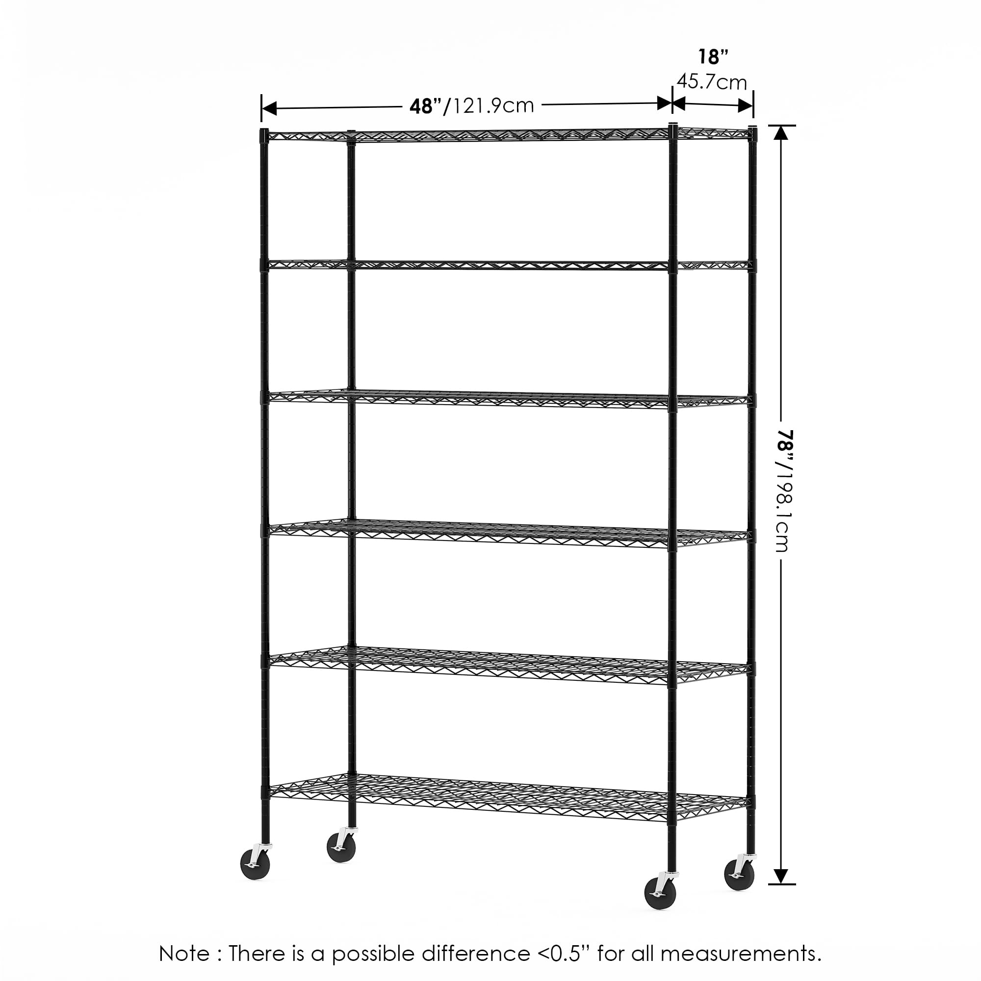 Furinno Wayar 6-Tier Metal Storage Shelf Rack, 48 x 18 x 78, Black