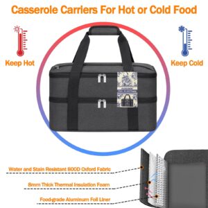 ASXSONN Insulated Casserole Carrier, Double Casserole Carrier for Hot or Cold Food, Expandable Casserole Carrier for Potlucks, Dinners, Picnic, Travel, Fits 9"x13" Baking Dish