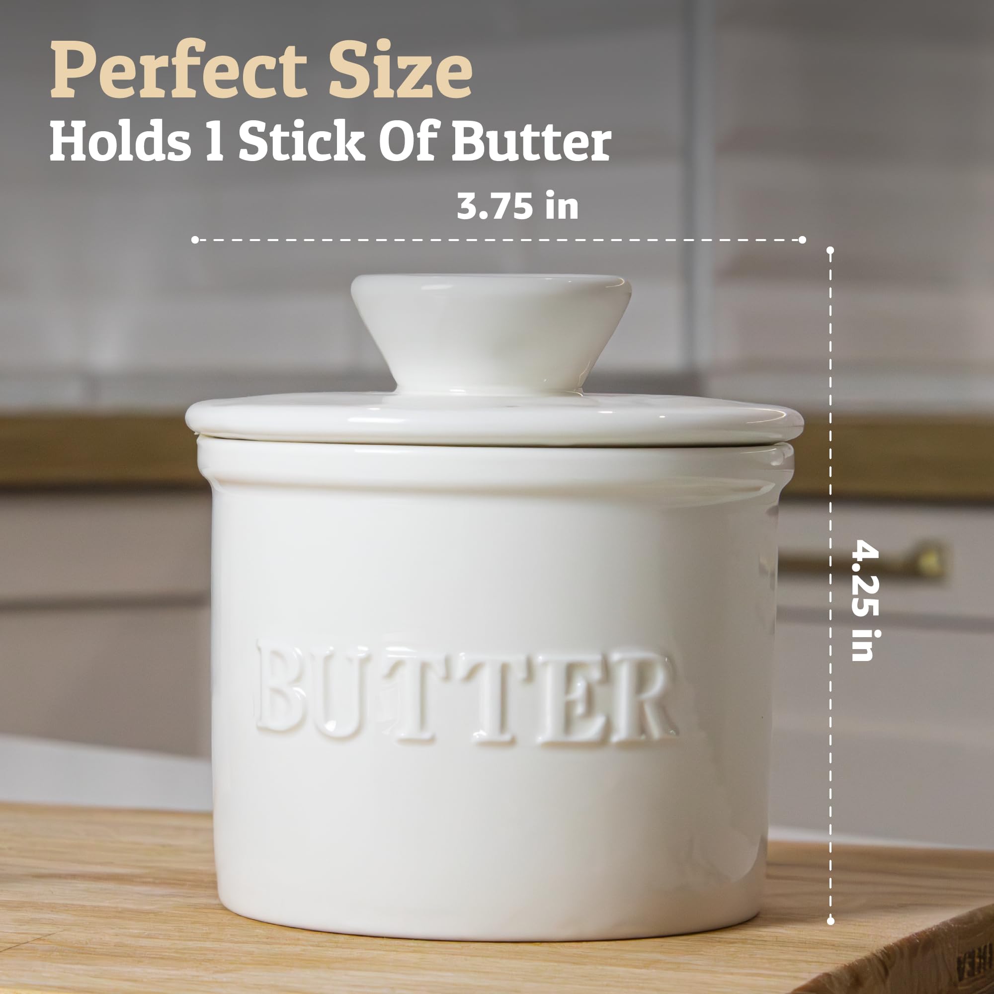 PriorityChef French Butter Crock with Lid, Keep Butter Spreadable & Fresh, Butter Keeper to Leave On Counter, French Butter Dish Perfect for Bread and Toast, Ideal Kitchen Gift, White