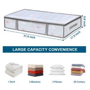 2 Pack Under Bed Storage Containers Bins, Humid-Proof Plastic Underbed Storage Bins, Clothes Storage and Organization Bags, Under the Bed Blanket Storage with Handles for Clothes, Bedroom