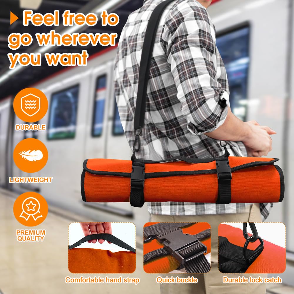 QIQU Orange Chef Knife Bag With 20 Slots Cutlery Knives Holders Protectors, Home Kitchen Travel Cooking Tools, Portable Canvas Knife Roll Storage Bag Chef Case for Camping or Working