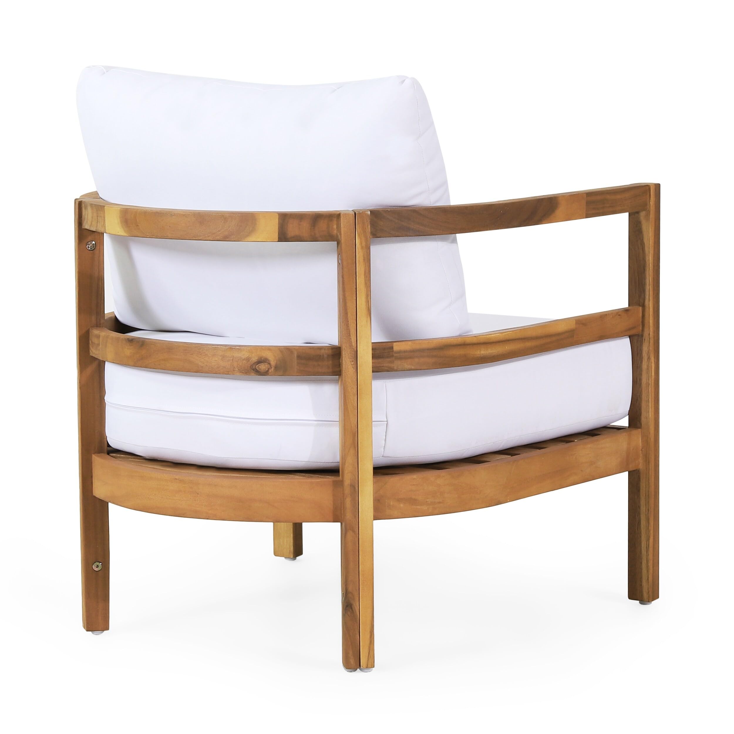 Acacia Wood Outdoor Club Chair with Cushions White Transitional Fabric Arm Chairs Removable