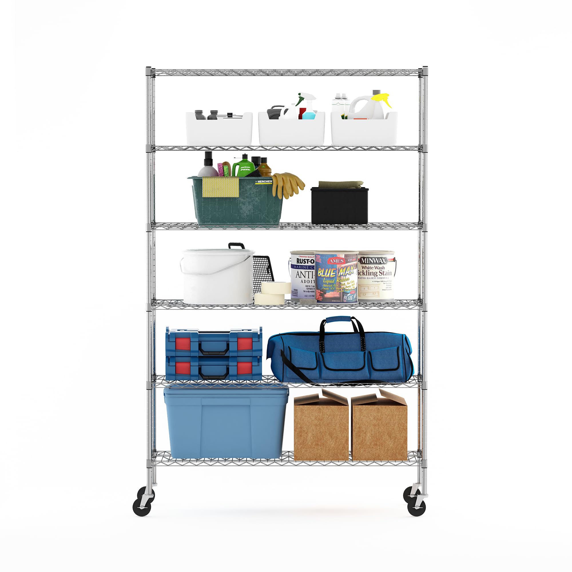 Furinno Wayar Metal Storage Shelf Rack, 6 Tiers, 48-Inch, Stainless Steel