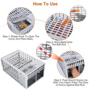 Moclever Humane Rat Trap Live Rat Traps Reusable Metal Rat Rodent Cage Catch Release Continuous Capture Trap 2 Doors Indoor Outdoor Pet Children Safe-11.4 * 7.4 * 5.1in