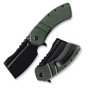 kansept pocket knives xl korvid cleaver style, pocket knife 3.55'' black ticn coated 154cm blade pocket folding knife with green micarta handle edc folding knife t1030b4