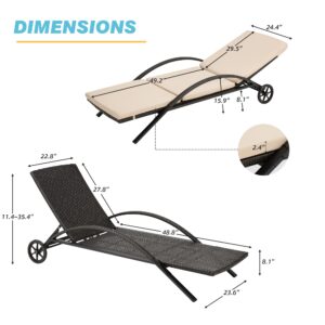 HOMREST Chaise Lounge Chair Outdoor Set of 2, Patio Lounge Chair with Wheels and Removable Cushion,Wicker Pool Sunbathing Lounge Chair for Outside, Patio, Porch, Backyard (Khaki)