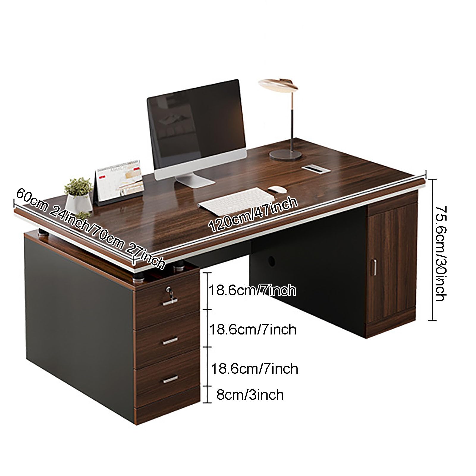 MDHP Home Office Computer Desk with 3 Drawers,Wood Frame Writing Desk Laptop Study Table with Large Desktop Surface,Study Desk Workstation with CPU Storage Cabinet