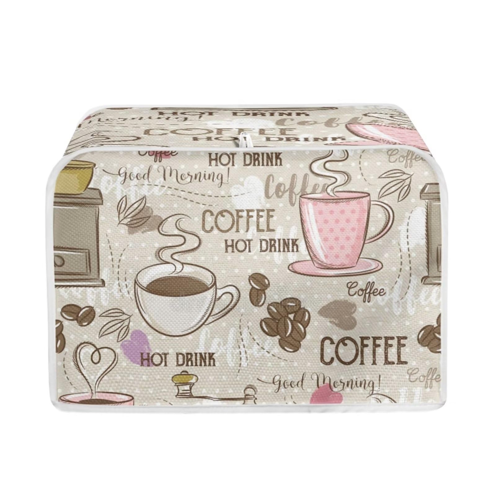 JSLXYYBQ Coffee Pattern Toaster Covers 2 Slice Wide Slot Dustproof Fingerprint Protectors and Greasy Protection Anti-sputtering Machine Washable Women Gift