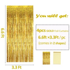 KIWILEPI Bachelorette Party Decorations Gold Foil Curtain, 4Packs 3.3ft x 6.6ft Metallic Photo Booth 2 Styles Tinsel Wall Curtains Party Streamer for Birthday Wedding Engagement Bridal Shower Supplies