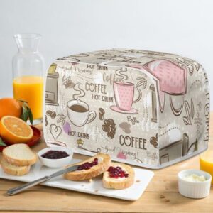 JSLXYYBQ Coffee Pattern Toaster Covers 2 Slice Wide Slot Dustproof Fingerprint Protectors and Greasy Protection Anti-sputtering Machine Washable Women Gift