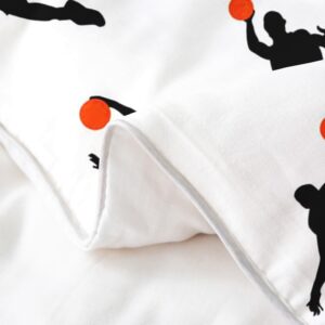 Basketball Print Bedding 100% Cotton Set Sports Theme Duvet Cover 100% Cotton 3D Ball Pattern Breathable Gift for Basketball Player Black White Duvet Set Room Decor Quilt Cover Full Size Zipper