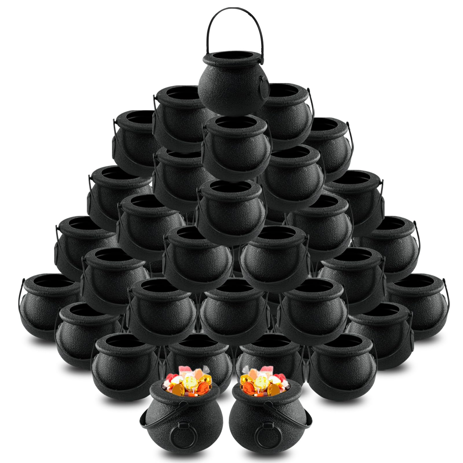 48 Pcs Mini Cauldron Kettles - Black Witch Calderon Pot - Plastic Cauldrons Candy Holder - Halloween Cauldrons Bucket for St.Patrick's Day Wizard Themed Kids Boys Girls Party Favors Decoration