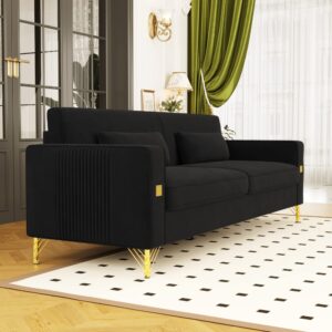 TUBAIHON 85" Black Velvet Couch, Living Room Sofa Modern Design, 3 People Sofa with 2 Pillows for Couch (18 Black)