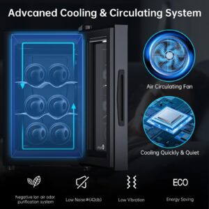 KingChii 6 Bottle Thermoelectric Wine Cooler Refrigerator Advanced Cooling Technology, Stainless Steel & Tempered Glass For Red Wine, Champagne for Home, Kitchen, or Office