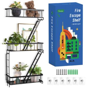 sweetsage fire escape wall shelf - new york decorative ladder shelf, wall art floating shelf black metal shelves for bedroom, home office storage and display (3-tier)