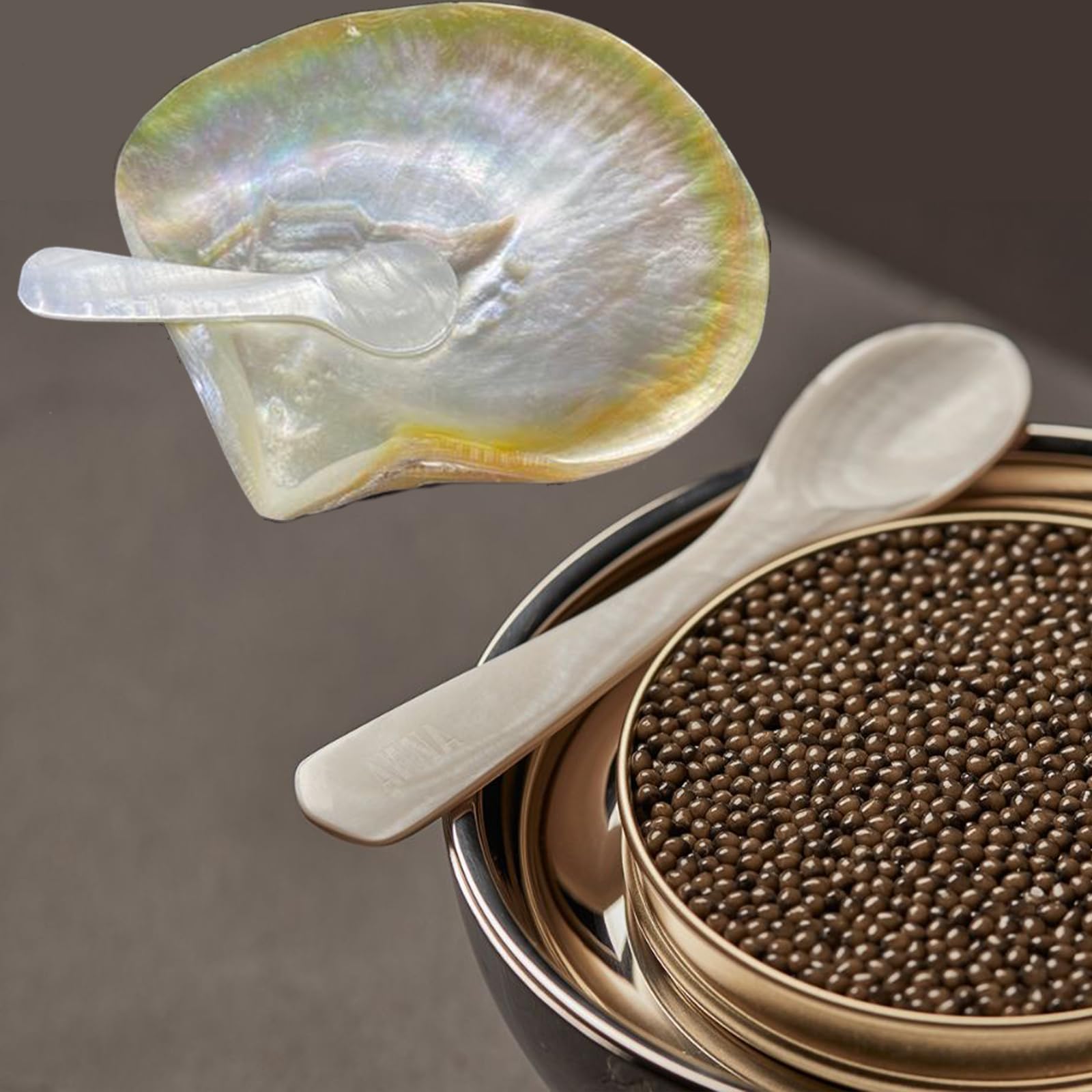 Caviar serving set - Caviar Spoons - Mother of Pearl Spoon Set with Gift Box Packaging - Serving Caviar Eggs and Dessert