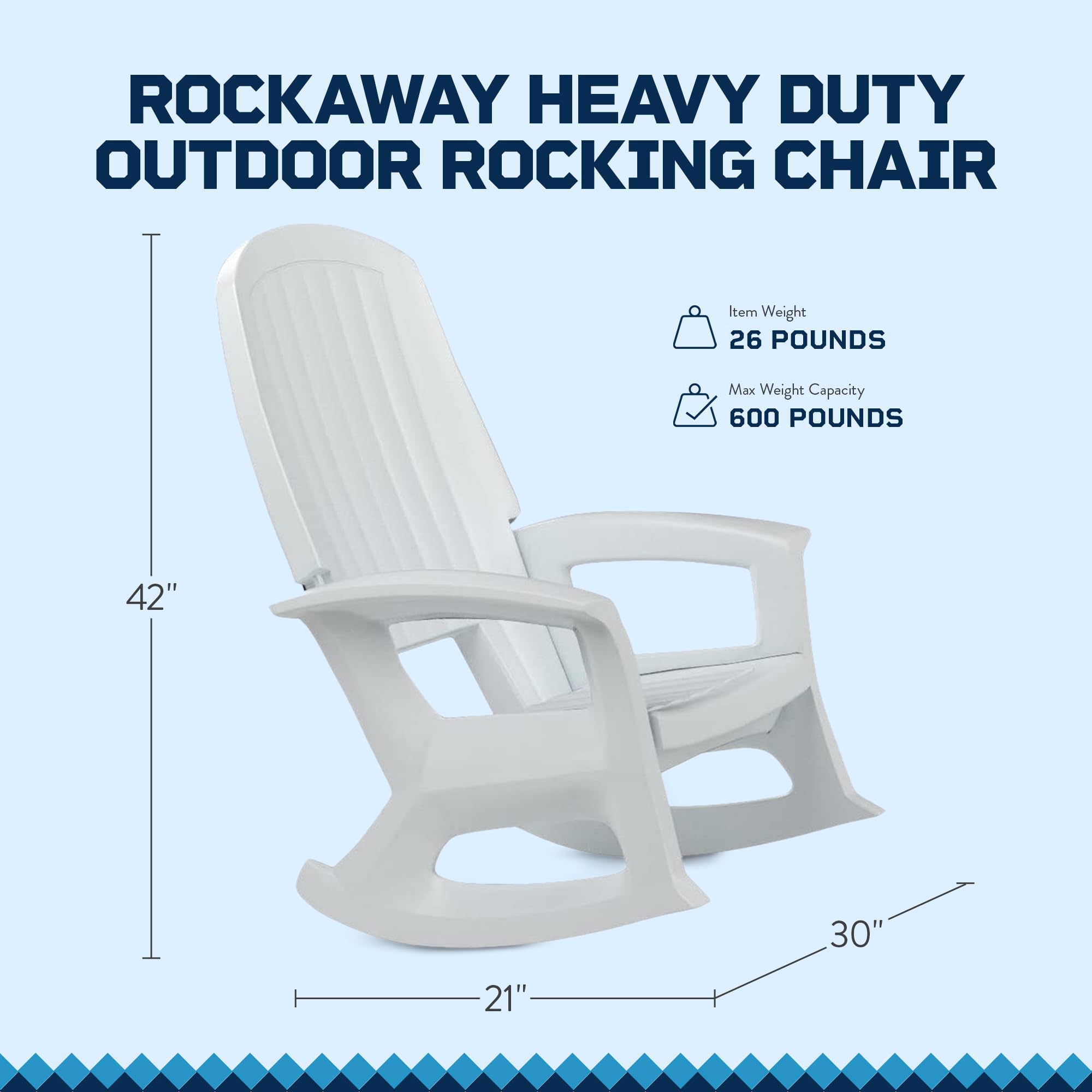 Semco Rockaway Heavy-Duty Outdoor Rocking Chair w/Low Maintenance All-Weather Porch Rocker & Easy Assembly for Deck and Patio, White (2 Pack)