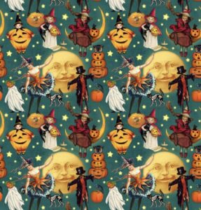 vintage halloween witch moons pumpkins and moons cotton precut fabric by the yard