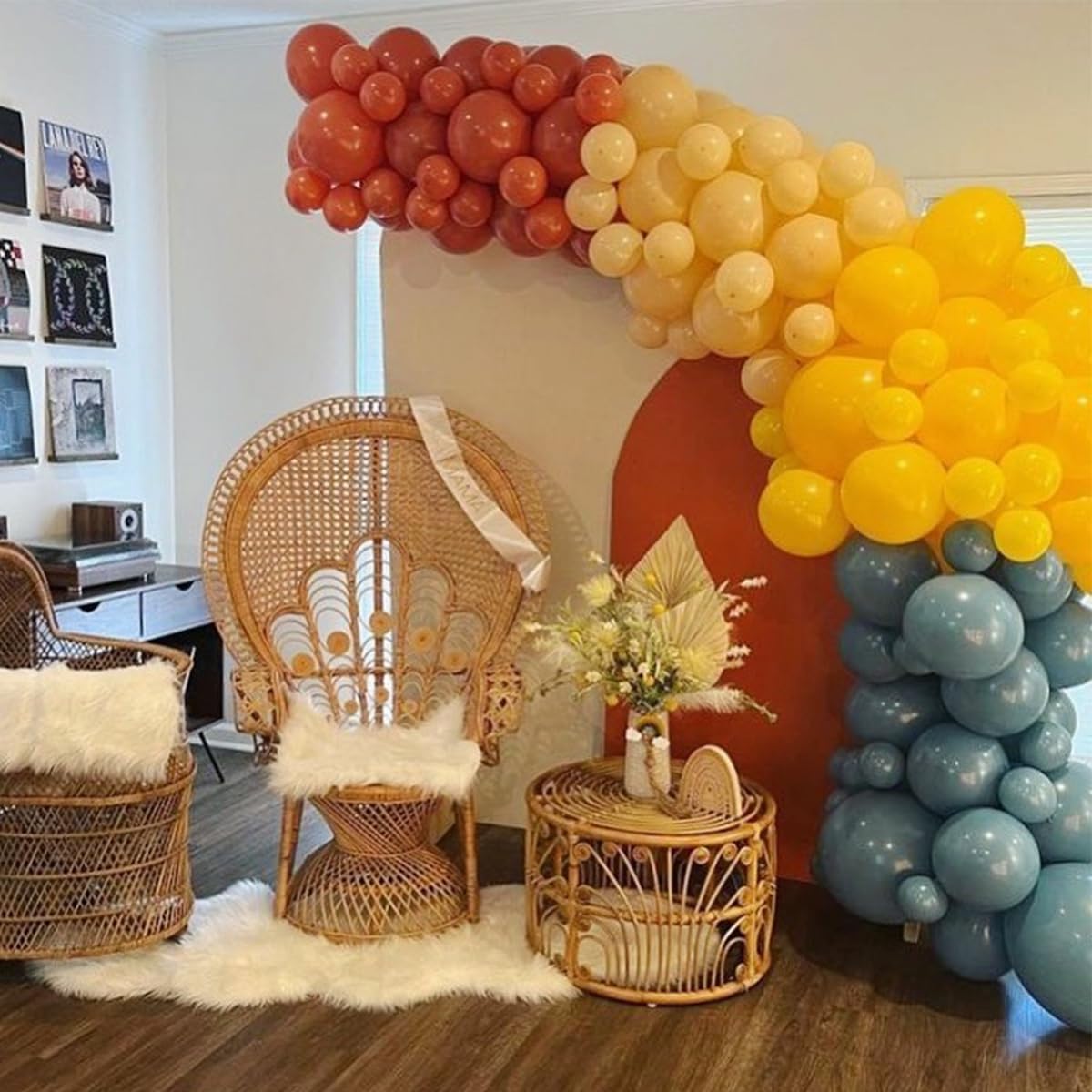 Here Comes The Son Balloon Garland Arch Kit Groovy Flower Theme Balloon With Orange Yellow Blue Sand White Balloon For Baby Shower Bridal Shower Wedding Birthday Party Decoration