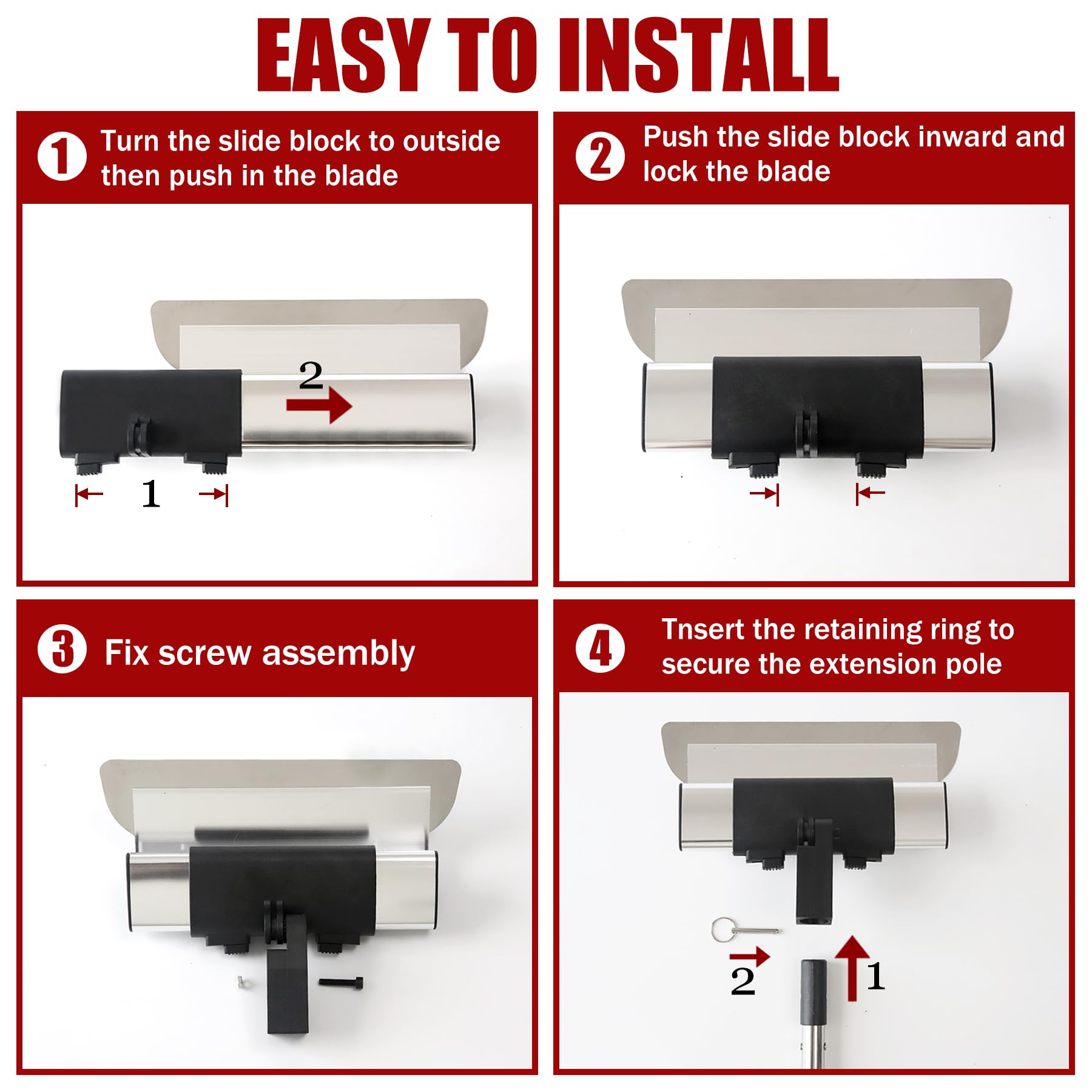 Drywall Skimming Blade Set - Drywall Tools with 12", 22” & 32" Skimming Blades and 35"-81" Extension Handle, Stainless Steel Drywall Knife Set, Extruded Aluminum, High-Impact End Caps