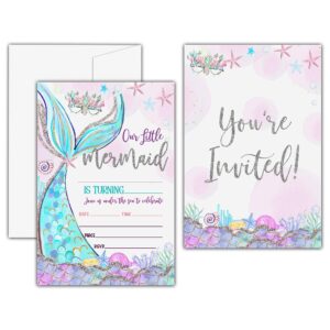 kfner mermaid birthday invitations, glitter mermaid birthday party invitation card, under the sea birthday party favors & celebration supplies(20 set of invitations with envelopes)-b13