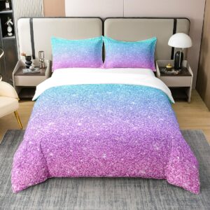 queen zipper glitter print(no glitter) duvet cover 100% cotton 3pcs duvet cover 100% cotton blue purple gradient bedding 100% cotton set soft warmth lightweight quilted duvet set with 2 pillow shams